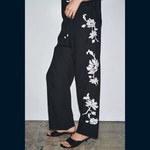 Zara Linen Cotton Blend Pants Beaded Embroidered Size Large